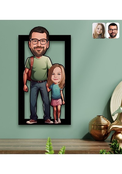Bk Gift Kişiye Özel Baba-kız Karikatürlü 3d Ahşap Tablo-1, Babalar Günü Hediyesi, Babaya Hediye Kobitmeyencom31597 Bk