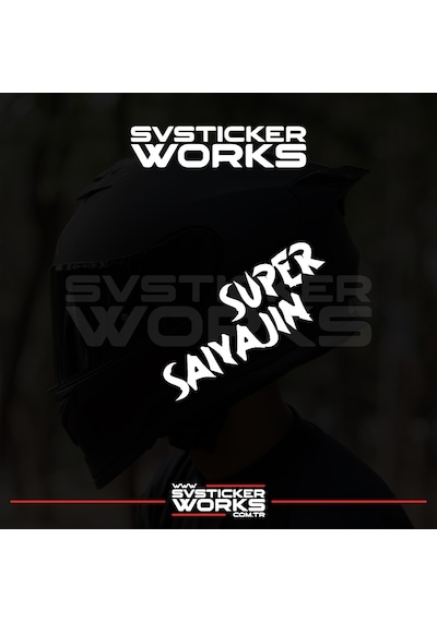 Super Saiyajin Yazılı Kask Sticker Tüm Kasklar Uyumlu Tek Yön 1 Adet Beyaz