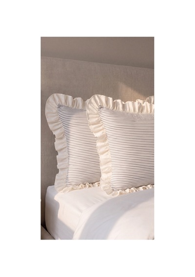 2'li Pamuklu Kumaş Beyaz Fırfırlı Çizgili Yastık Kılıfı 50x70 Cm Gri - 905289691 Gri