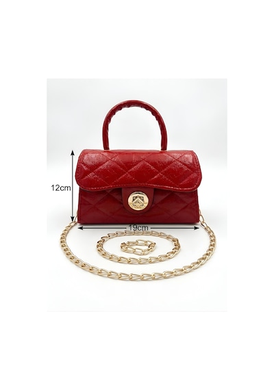 Satuna Parlak Kapitone Mini Çanta Astar Detaylı Zincir Askılı Kadın El Ve Omuz Çantası 19x12 Cm Kırmızı
