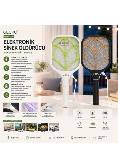 Usb-219 Raket Modeli Type-c Elektronik Sinek Öldürücü Cız Makine Tgb-8097a 5468