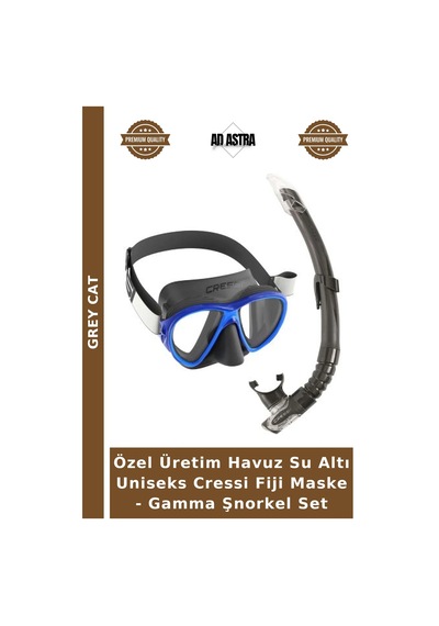 Özel Üretim Havuz Su Altı Uniseks Cressi Fiji Maske - Gamma Şnorkel Set Clear-Blue