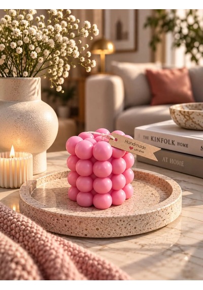 Mumelia Bubble Küre - Doğal Soya Blok Dekoratif Mum - Pembe