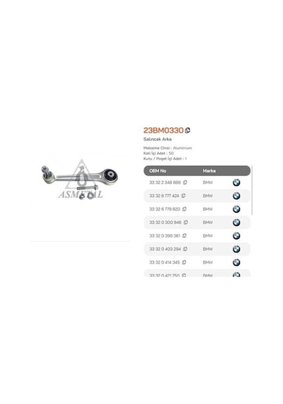 Asmetal 23bm0330 Salıncak Alüminyum Cıvatalı Arka E39 60 Düz 33320414345