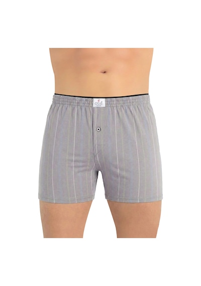 Öts Erkek %100 Pamuk Boxer Çizgili Düğmeli Ergonomik Tasarım 2652 Gri