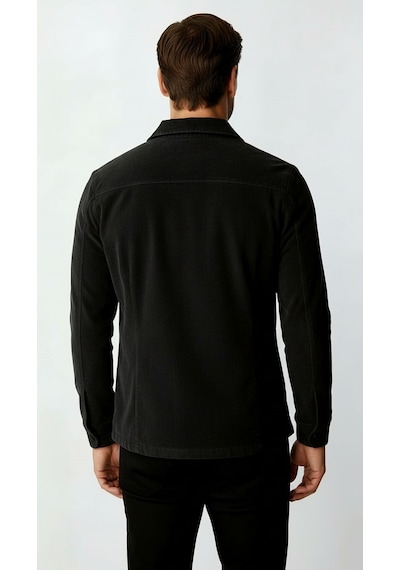 Siyah Kadife Erkek Mont Modern Hafif Mevsimlik Mont-25953