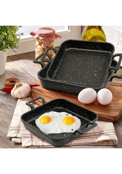 Eda Asya Kare Döküm Granit 3lü Kapaksız Sahan Seti 18-20-22 Cm