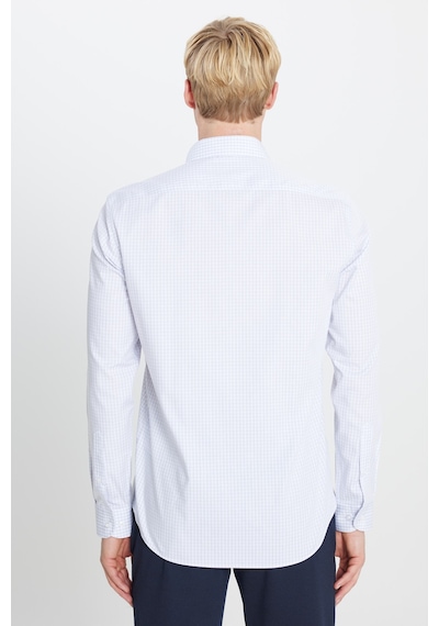 Ac&Co / Altınyıldız Classics Erkek Grı Beyaz Ütü Gerektirmeyen %100 Pamuk Slim Fit Klasik Yaka Gömlek