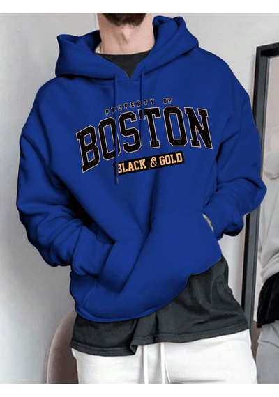 Uyguntarz Unisex Boston Baskılı Oversize Sweatshirt Mavi