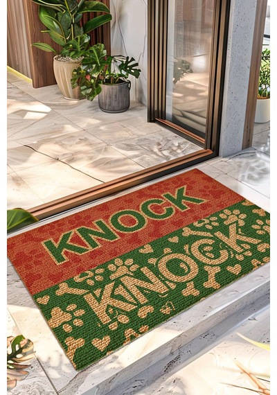 Decovetro Renkli Kapı Önü Halı Paspas Knock Knock Pati Desenli 40 X 60 Cm Çok Renkli