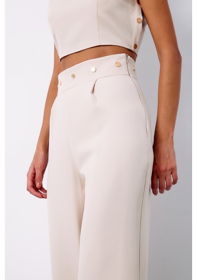 Sateen Bel Aksesuarlı Pantolon - Bej