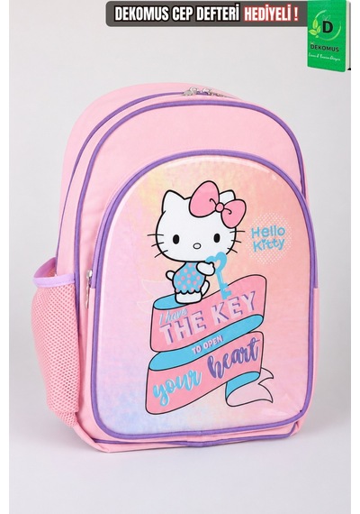X Dekomus Heart Key Collection Hello Kitty Lisanslı Ortopedik İlkokul Çantası Açık Gri