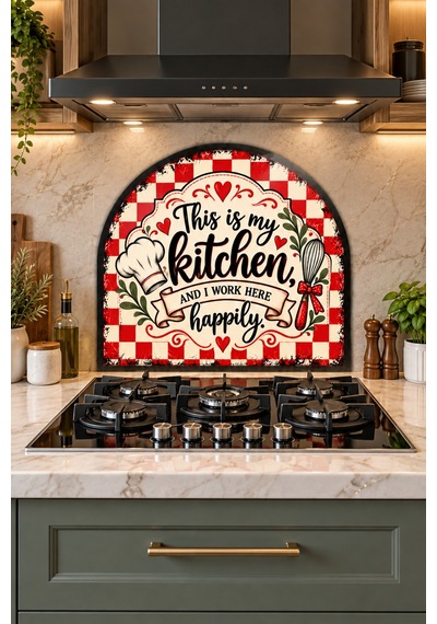 Gökçeoğlu Cam Ocak Arkası Koruyucu Cam Koruyucu Tezgah Ankastre Arkası Oval Şekilli Kitchen Temalı 52 X 60 Çok Renkli