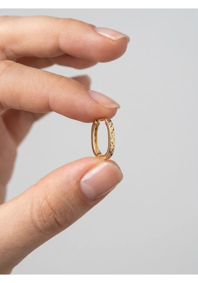 14 Ayar Altın Parıltılı Oval Küpe