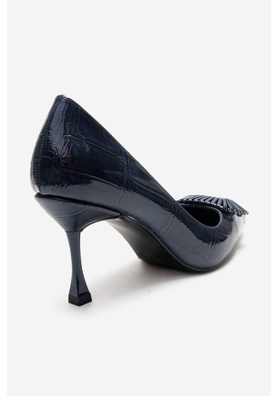 Luvishoes Rebel Lacivert Baskılı Tokalı Kadın Topuklu Ayakkabı Lacivert
