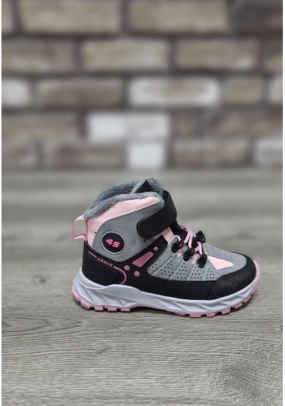Rahat İçi Kürklü Outdoor Spor Bağcıklı Cırtlı Çocuk Botu Pembe