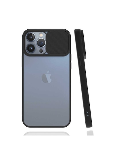 Noktaks - Apple Uyumlu iPhone   13 Pro Max - Kılıf   Slayt Sürgülü Arkası Buzlu Lensi Kapak - Siyah