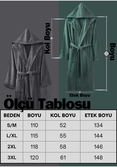 Doğa 2'li Set Antrasit Yeşil Kapüşonlu Bornoz Antasit - Yeşil