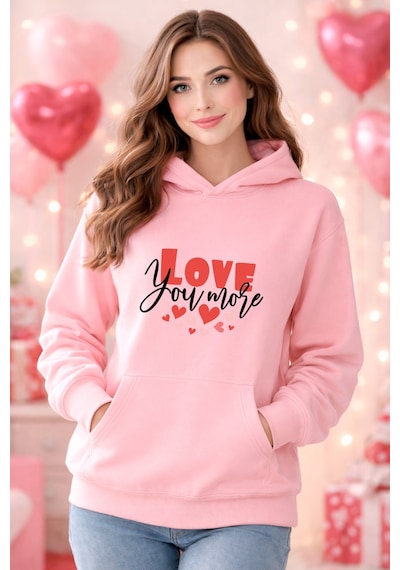 Stil X Sevgililer Gününe Özel, Kapüşonlu Kadın Sweatshırt, Valentıne's Day Pembe-14