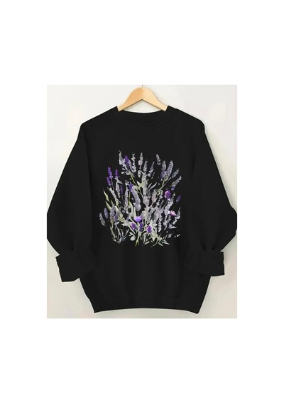Herkesemoda Baskılıı Bisiklet Yaka İçi Polarlı Sweatshirt Siyah