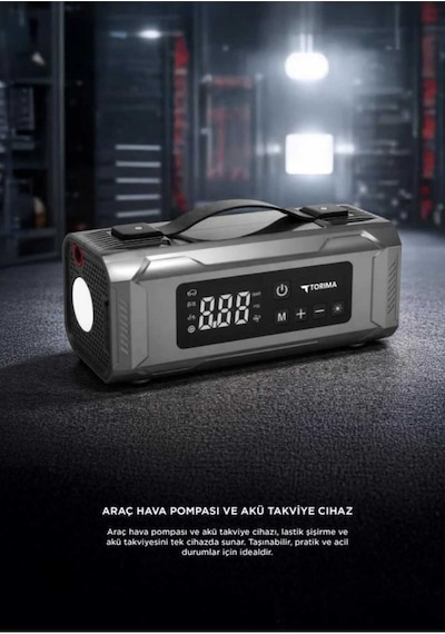 Jump Starter Car Air Pump Akü Takviye Cihazı Lastik Şişirme Pompası Led Işıklı Powerbank
