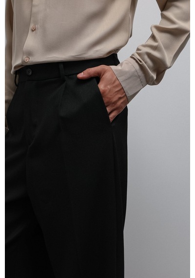 Antioch Relax Fit Pilili Erkek Pantolon Siyah