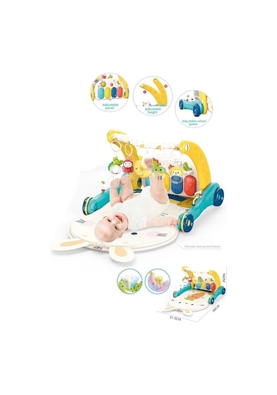 Bıb6015 -vardem Piyanolu 2 İn 1 Bebek Yürüteci Ve Tavşan Desenli Mavi Oyun Halısı