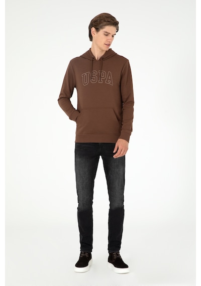 U.S. Polo Assn. Erkek Regular Fit Kapüşonlu Kahverengi Basic Sweatshirt 50295175-VR029