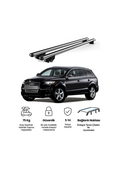 Kanca Audi Q7 2006-2015 Uyumlu Gri Kilitli Ara Atkı 120cm Port Bagaj Tavan Barı