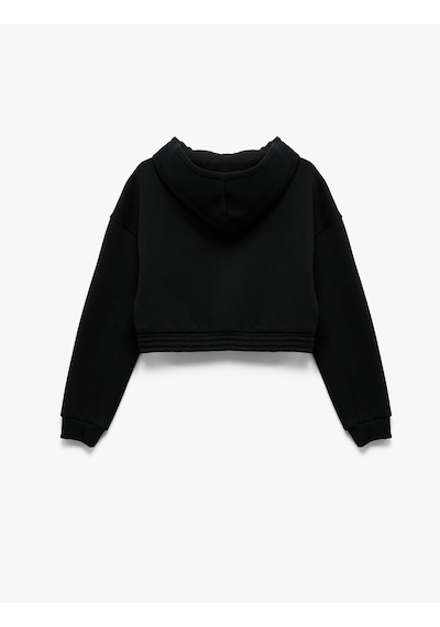 Koton Şardonlu Uzun Kollu Fermuarlı Kapüşonlu Oversize Sweatshirt Siyah 6wal10307ık Siyah