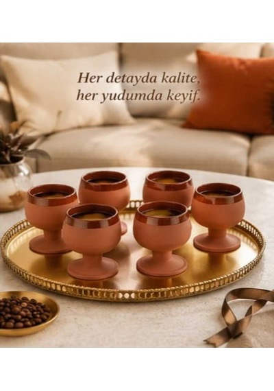 Kapadokya Çömlek Meşrubat-kahve Yanı İkram Bardağı Seti 6 'lı Kahverengi