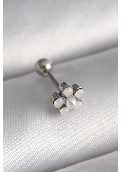 316l Çelik Gümüş Renk Zirkon Taşlı Çiçek Model Tragus Piercing Çok Renkli