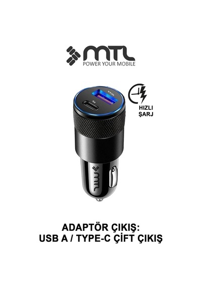 Araç Şarj Aleti Çakmaklık 38w Type-c + Usb Çift Portlu - Qualcomm Qc 4.0 Desteği Mt-a1833 Siyah İle Uyumlu