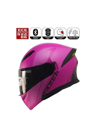 Fr-965 Line Women Motosiklet Kaskı Kadın Çene Açılır Güneş Vizörlü Motorcu Kask Pembe