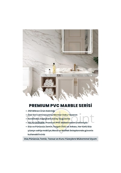 Trendpoint Kendinden Yapışkanlı Mermer Görünümlü 60cm 100cm Premium Zemin Duvar Kağıdı Dolap Kaplama 60 CM X 100 CM