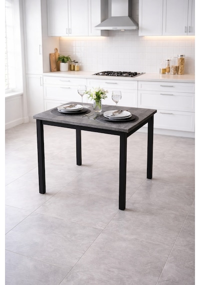 Siyah Mutfak Masası, Yemek, Bahçe Masası, Metal Ayaklı, 60x60 Masa