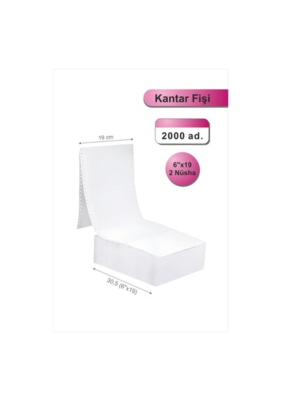 6x19 Kantar Fişi 2 Nüsha 2000 Adet , Beyaz Otokopili Sürekli Form 6''x19 Cm