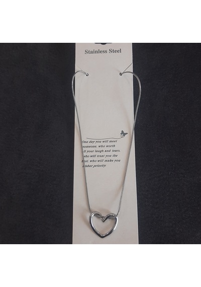 Stainless Steel Çelik Kolye Sade Kalp Gümüş