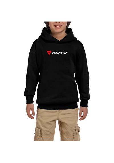 Zepplin Giyim Dainese Logo Text Siyah Çocuk Kapşonlu Sweatshirt Siyah
