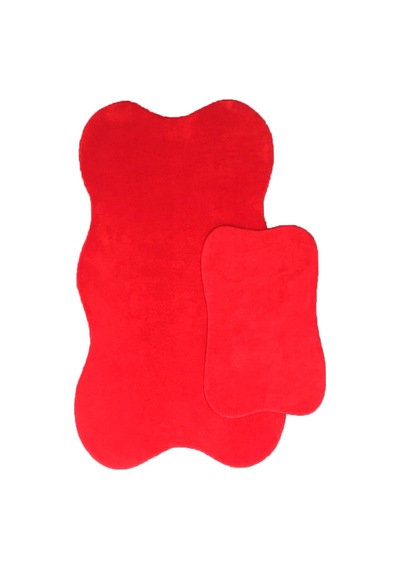 Anatolia 2'li Kırmızı 80x140 + 50x70 Cm Büyük Ebat Banyo Paspası Kırmızı