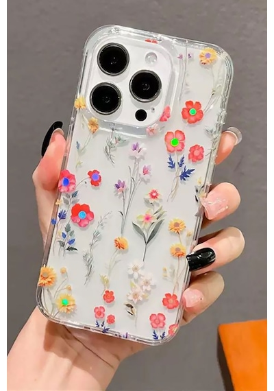 İphone 13 Uyumlu Kılıf Solmayan Imd Baskı Desenli, Şeffaf Tpu+pc Botanik Kapak