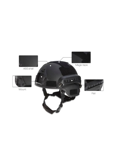 Airsoft Raylı Koruyucu Kask Miğfer Siyah Haki