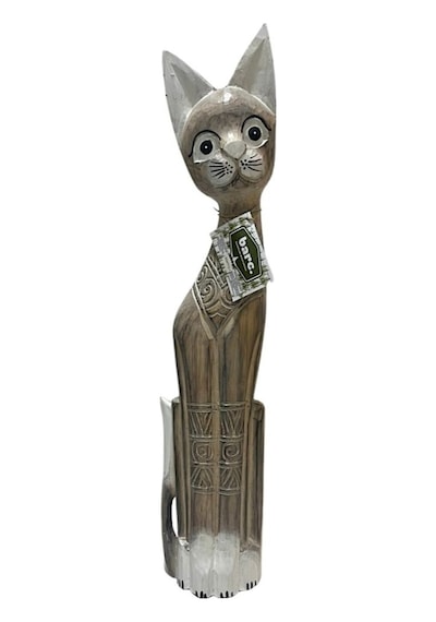 Ahşap Dekoratif Kedi 60 Cm K.kahve Otantik El Yapımı Biblo