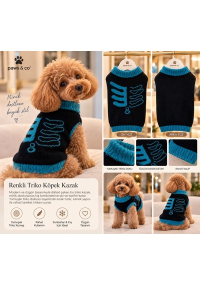 Turkuaz Detaylı Köpek Kazağı