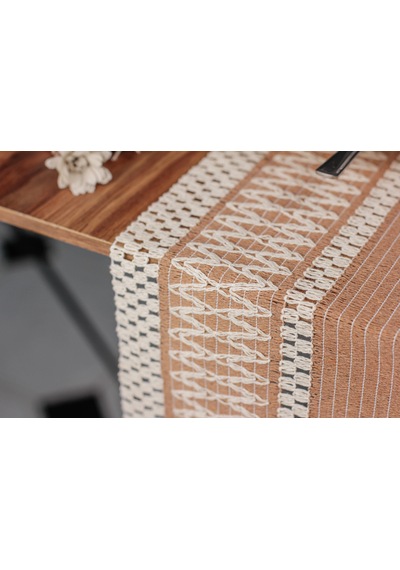 Zethome Runner Pamuk Dantel Püsküllü Bej Runner ,sunum Örtüsü Dantel Bej 35x155 Cm