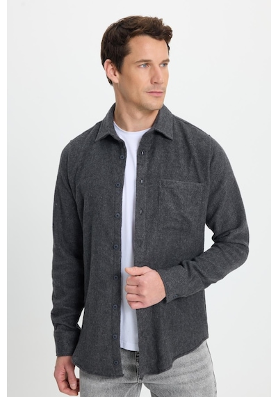 Tudors Erkek Slim Fit Dar Kesim Armürlü Oduncu Cepli Spor Yaka Antrasit Gömlek-41859 Antrasit