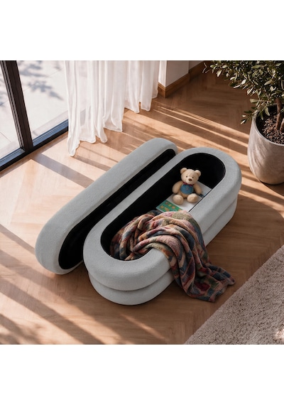 İnarch Dizayn Naturis Sandıklı Bench Depolama Alanlı Modern Puf Açık Gri