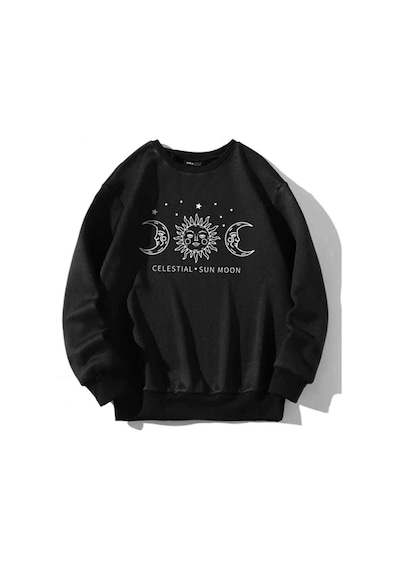 Blackjack Giyim Baskılı Sweatshirt Ay Baskı