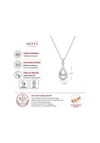 Servi 925 Ayar Gümüş Zirkon Taşlı Işıltılı Damla Kolye-471