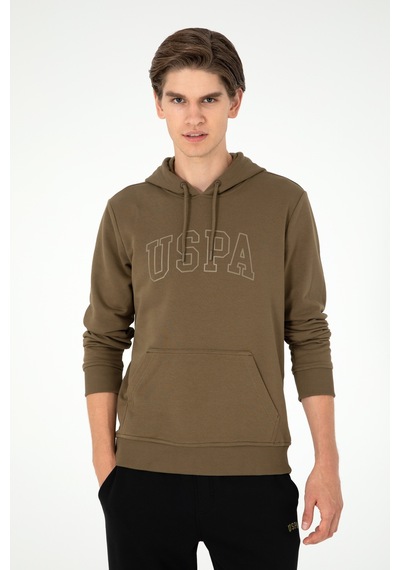 U.S. Polo Assn. Erkek Regular Fit Kapüşonlu Haki Basic Sweatshirt 50295175-VR027